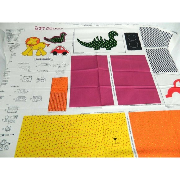 2 Dreamspinners Cranston Soft Shapes Cut Sew Stuff Fabric panel Car Lion Dino - Picture 2 of 4